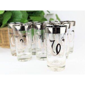 Set of 8 Mid Century Drinkware Mercury Silver Rim Glasses Queen's Lusterware "W"